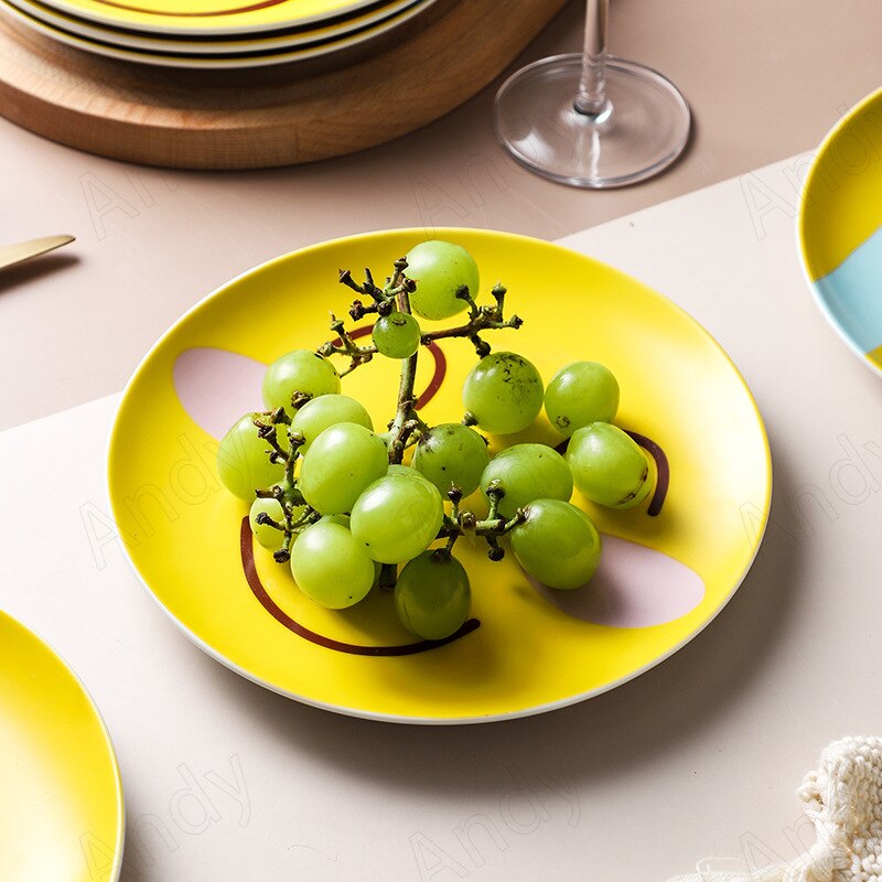 Ceramic Plate Funny Cartoon Emoticons Decorative Fruit Salad Plate Home Living Room Afternoon Tea Dessert Organizer