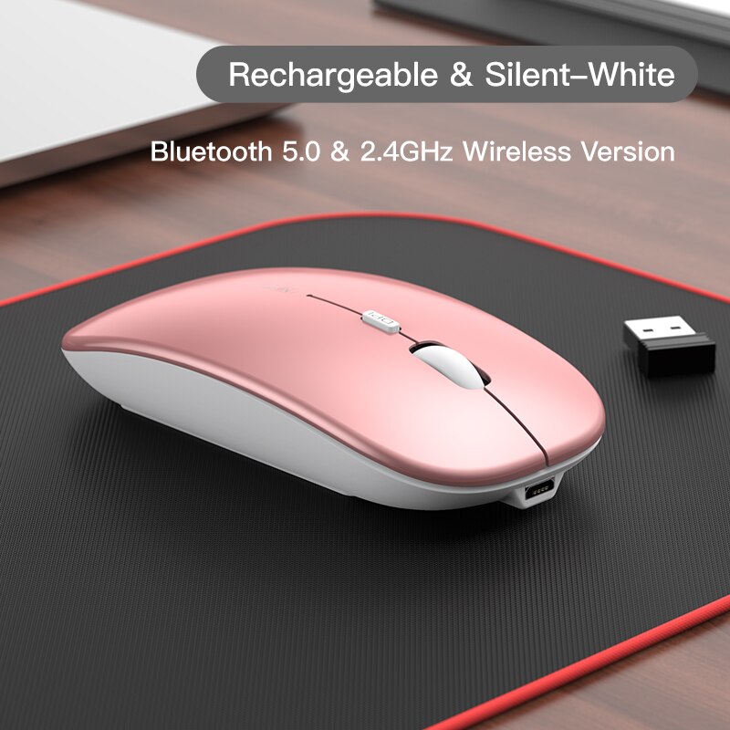 Niye Bluetooth Pink Mouse Wireless Computer Mice 2.4GHz USB Adapter DPI Rechargeable Home Desktop Laptop Mouse Ergonomic Mouses: Bluetooth Pink
