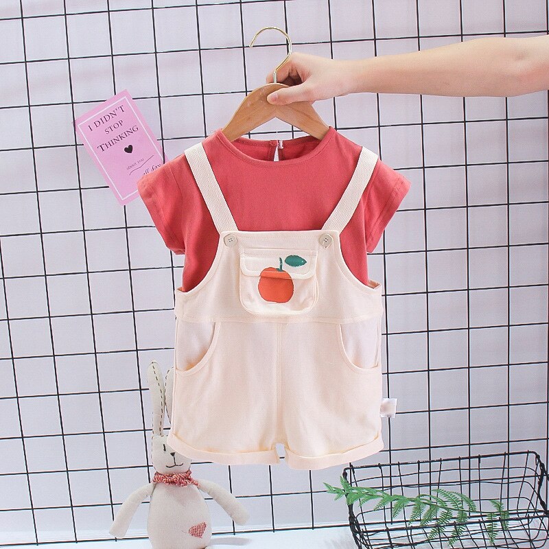 Baby Boy Girl Clothes set Summer Fashion Kids abiti a maniche corte T-shirt + bretelle Shorts 2 pezzi Cute Toddler Clothing Suit: red / 1-2 Years