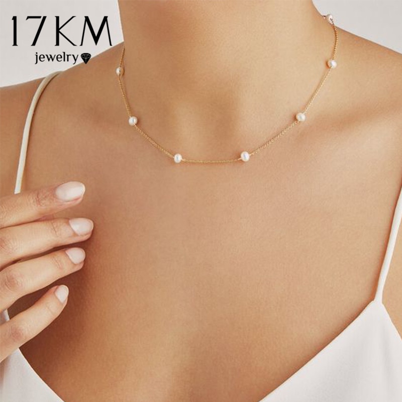 17KM Dell&#39;annata Della Perla Collana Girocollo Per Le Donne 2020 di cristallo Star Catena Collana di Perline Moda Girocolli di Perle Nuovo Regalo Dei Monili