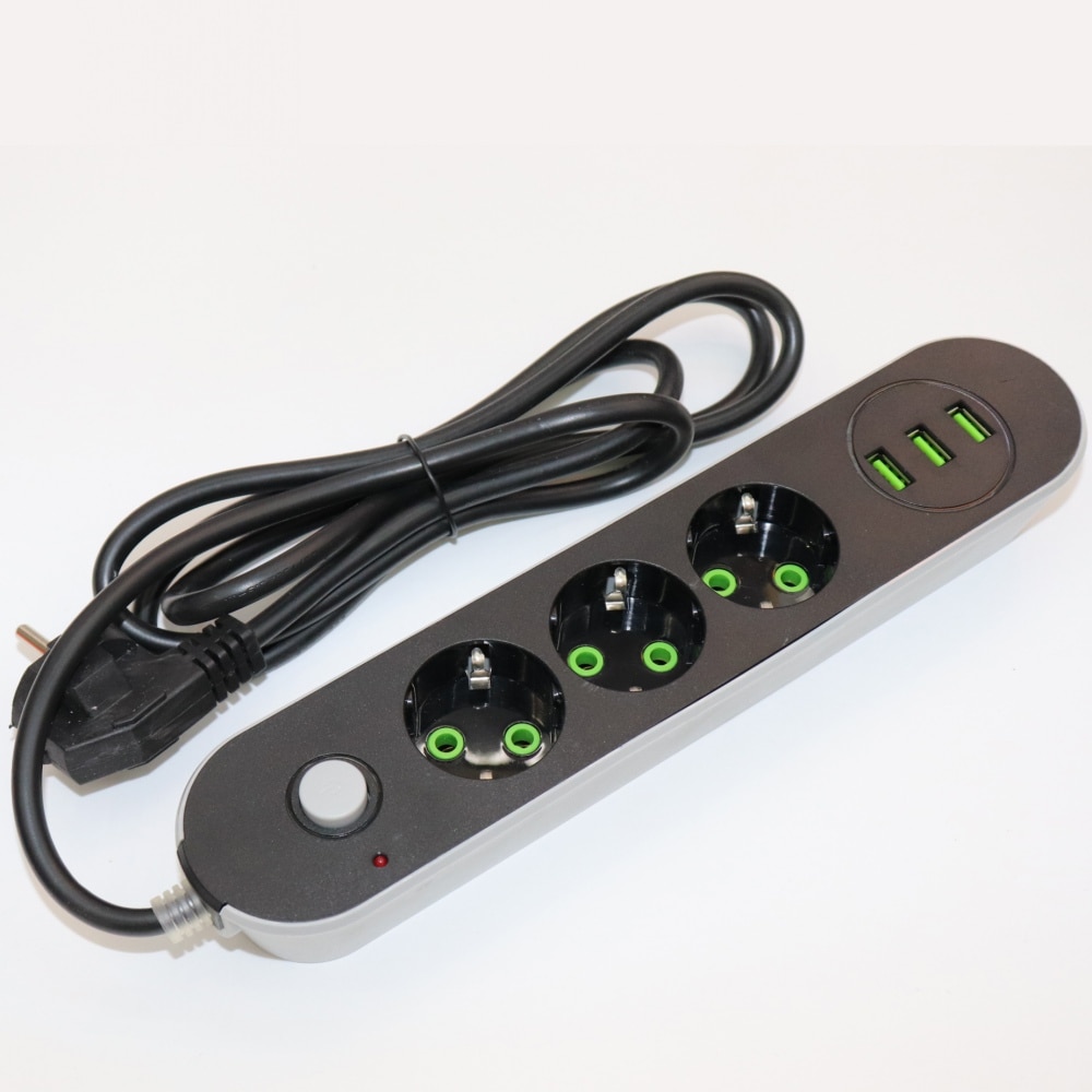 Rundpinne eu rus plugg forlenger grenuttak 1.8m universaluttak med usb ladeport kabel 3 stk usb grenuttak