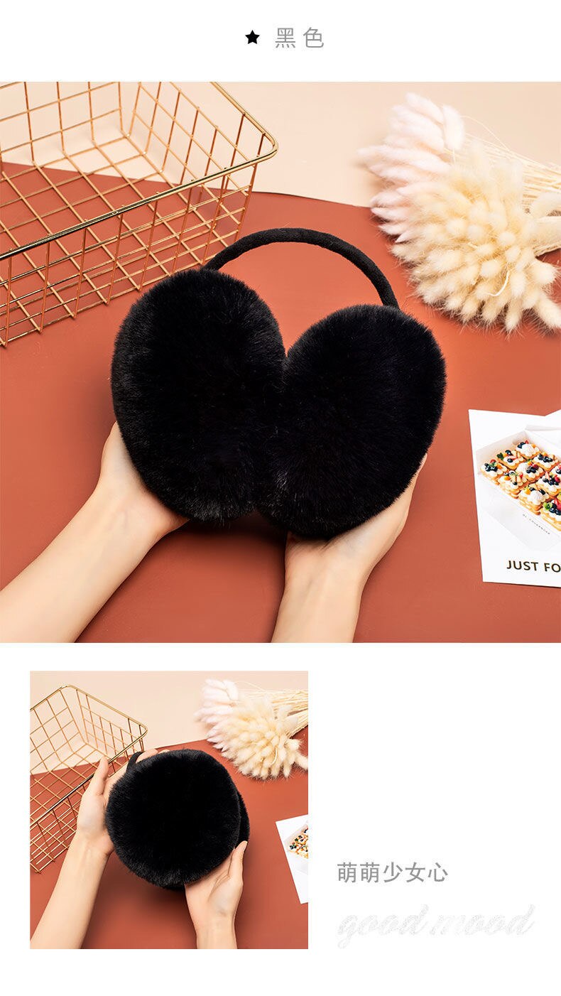 femelle en peluche adulte oreille cache-oreille hiver oreille muff mignon en peluche oreille muff: Black