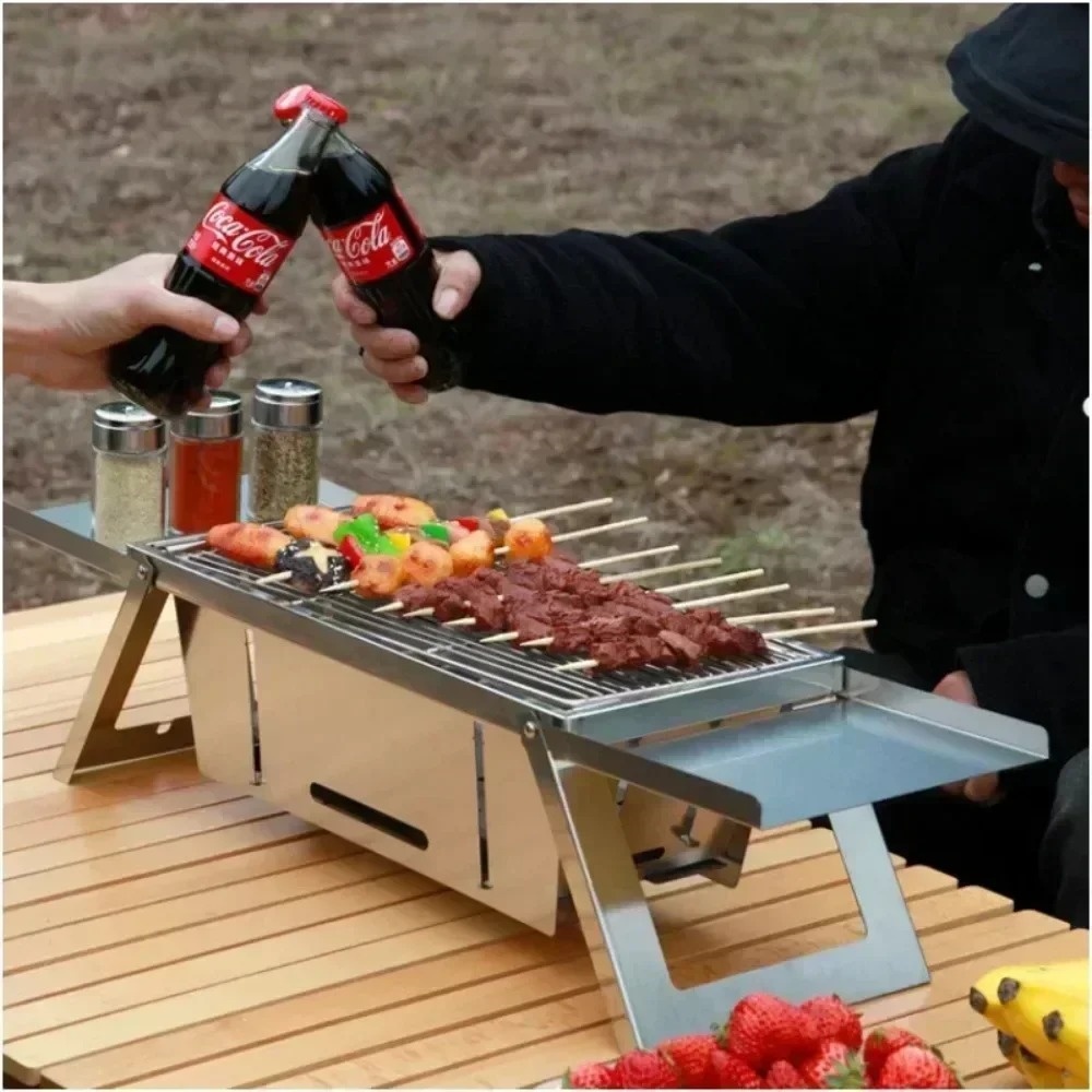 Utomhusgrill i rostfritt stål för hemmabruk och utomhusgrill med kol, rökfri, bärbar och hopfällbar grill