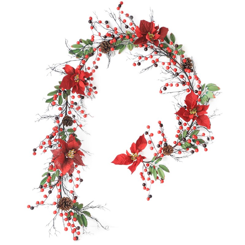 Artificial Garland with Red Berries and Holly Leaves, Pine Cone Garland for Fireplace Stairs Table Decorations: Default Title