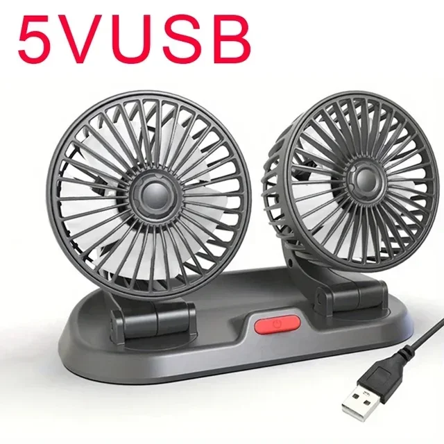 Ventilador de coche 360 ° Ventilador de aire ajustable de 3 cabezales, ventilador eléctrico automotriz, ventilador USB/12V/24V, ventilador silencioso de 2 velocidades para el hogar, escritorio, oficina y coche: Blanco