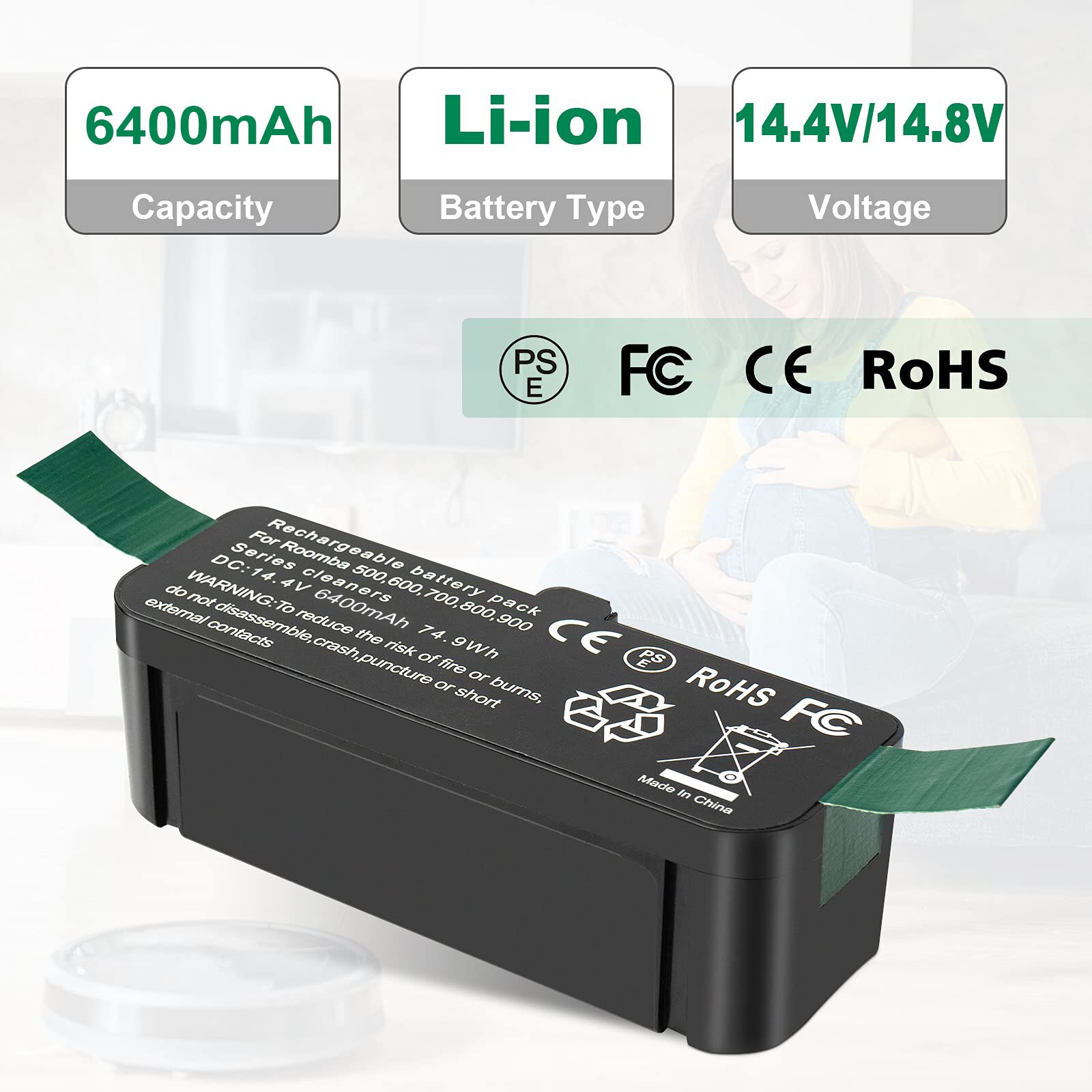 6.4Ah 5.0Ah 14.4V Batería de Repuesto para Roomba 500 510 520 530 532 535 540 545 550 552 555 560 562 570 580 585 600 610 620 630 650 660 700 760 770 780 790 800 870 880 900 970 980 aspiradoras de la serie