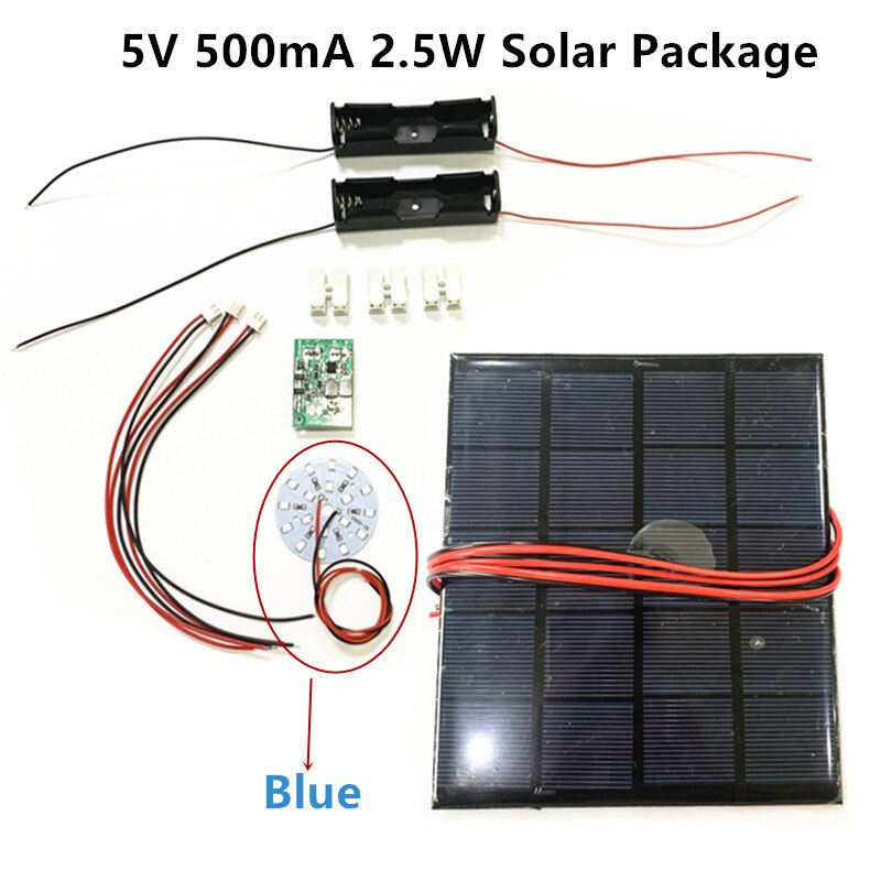 DIY KIT 5V 200mA 1W 2.5W Solar Panel with 0.6A Solar lamp Light controller 3.7V 5V 600ma with 3.7V 5W LED: 5V 2.5W Blue Package