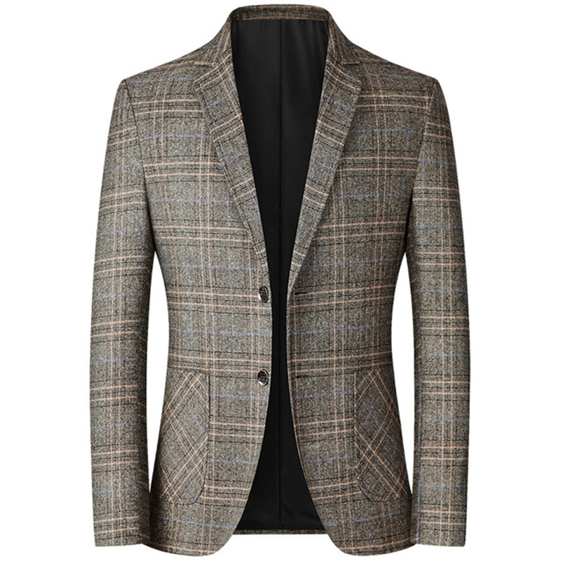 Casual Blazers Jacket Men Plaid Slim Casual Business Wedding Costume Homme Spring Autumn Suits Male Jackets Tops Jaqueta: Yellow / M