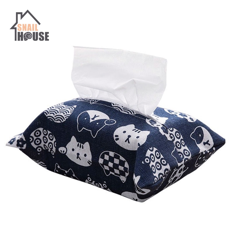 Snailhouse Tissue Box Cover Bag Cute Cat Tissue Box Bag Restaurant Living Room Kitchen Cotton Linen Storage Paper Drawer Cover