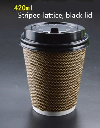 disposable paper coffee cups plaid thickening corrugated milk tea cocoa cup: 420ml black lid