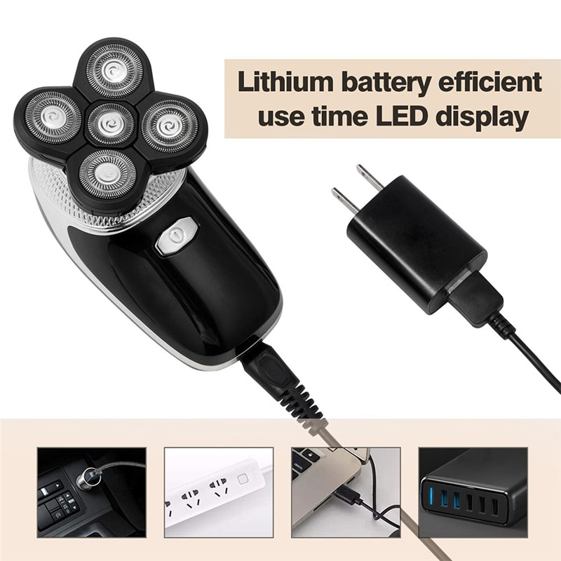 Electric Razor Bald Men Beard Trimmer 5 in 1 Grooming Kit Rotary Waterproof Electric hair Shaver shaving machine head shaver