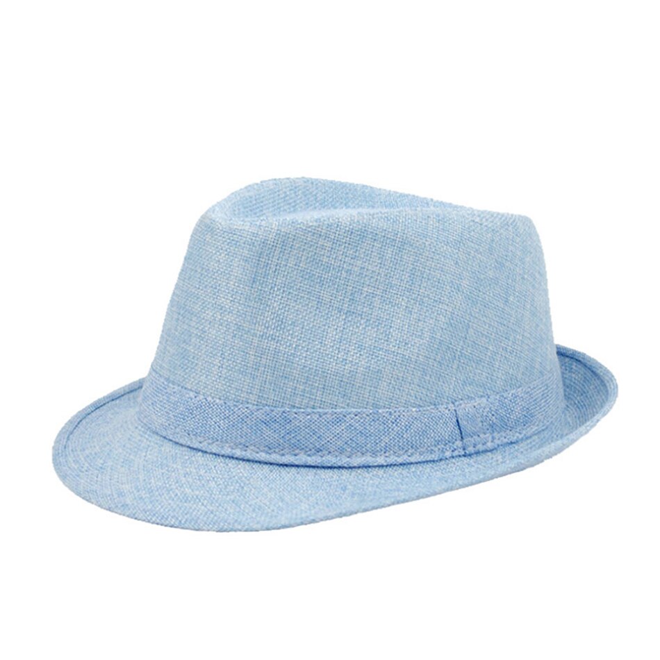 SHOWERSMILE-chapeaux Fedora pour hommes, casquette de plage d&#39;extérieur uni en lin uni, kaki, Style britannique, pour le printemps et l&#39;été: Blue