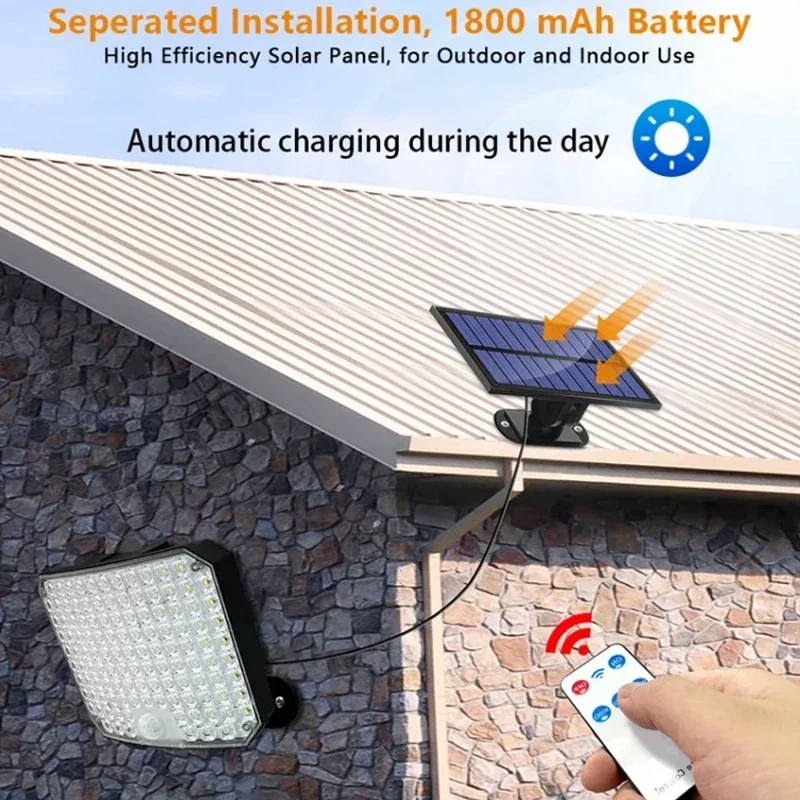 Lámpara Solar dividida 106LED, 3 modos de iluminación, decoración exterior, luz Solar, luz de pared, Sensor de movimiento PIR, lámpara impermeable para jardín y garaje