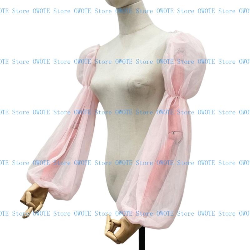652F Tulle Arm Cover Long Sleeve for Bridal Gown Dress Decorative Sleeves Shirt Bishop Sleeve Dress Decorative Long Sleeve: Pink