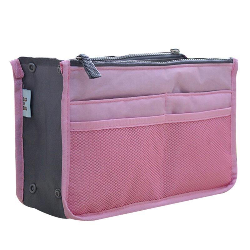 Makeup Bags Large Capacity Nylon Cosmetic Storage Bag Travel Insert Organizer Handbag Purse Makeup Bag For Women Female: Pink