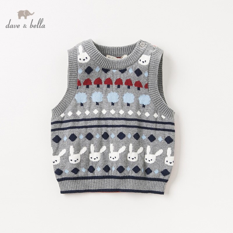 Db11778 dave bella efterår vinter baby dreng ærmeløs sweater trykt børn vest 1 pc
