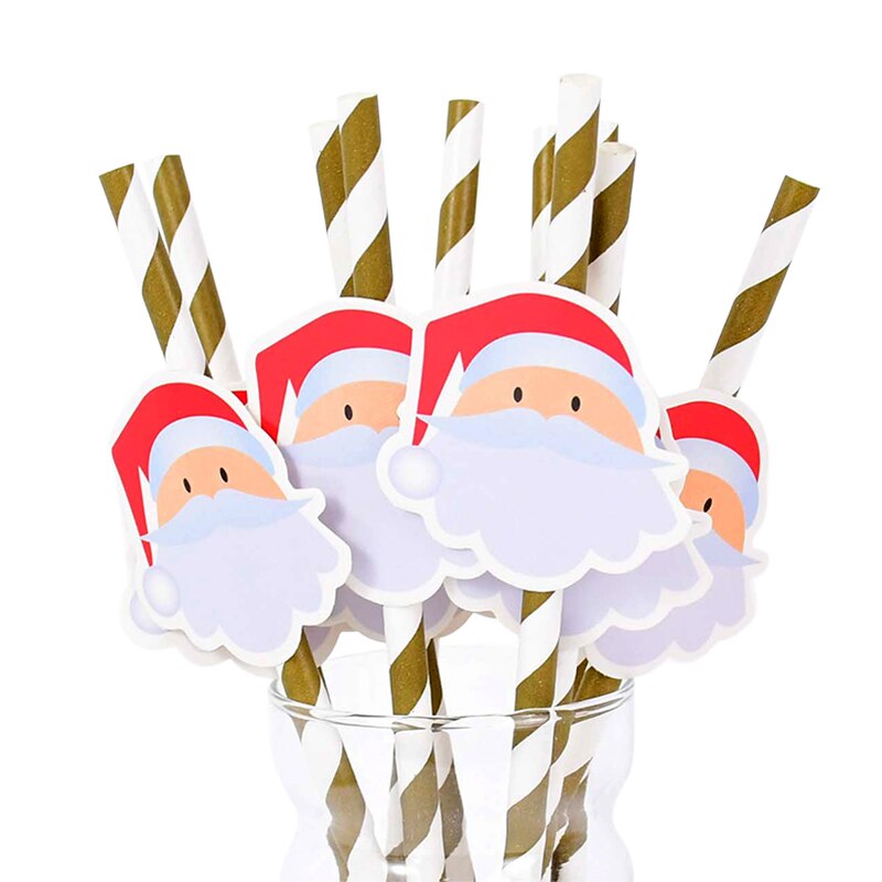 10Pcs Xmas Party Papier Rietjes Kerstman Sneeuwpop Elanden Sap Rietje Kerst Servies Jaar Party Decoratie Supplie: B07