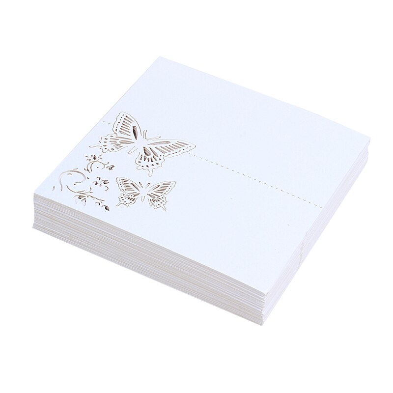 60x sommerfuglblomst placeringsbordnumre gæstesædernavnskort til dekoration af bryllupsfest (hvid): Default Title