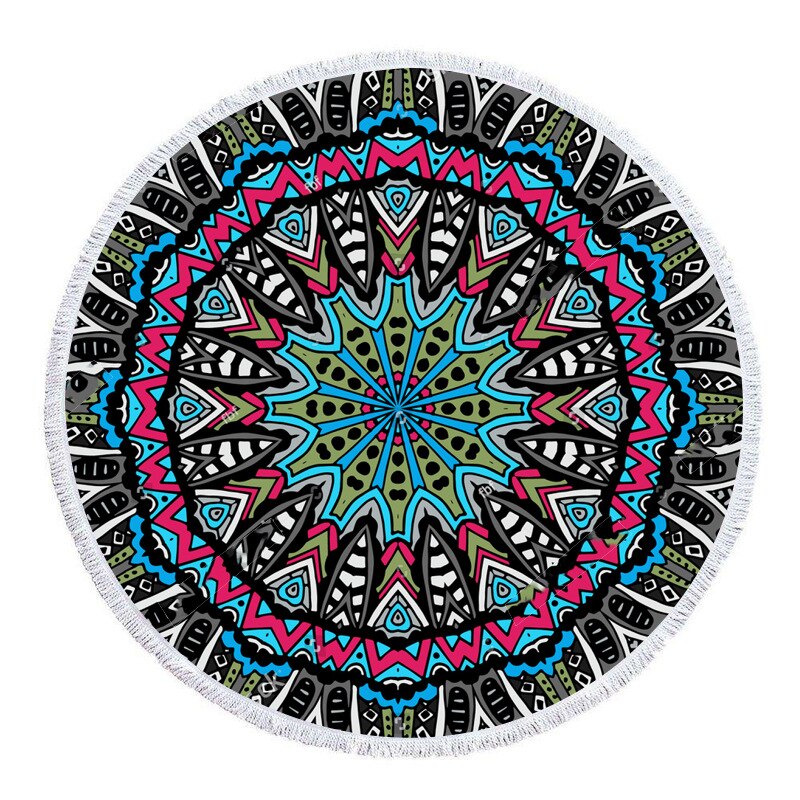 Extra Grote Ronde Strandlaken Zomer Outdoor Print Digitale Retro Strandlaken Strandlaken Sjaal: 1500MMx1500MM-8