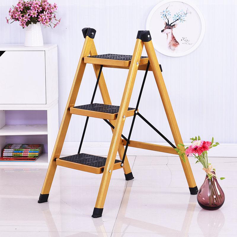 Multifunctional Anti- Slip Ladder 3 Tread Safe Step Ladder Portable Step Stools with Tool Tray Golden Color: 1
