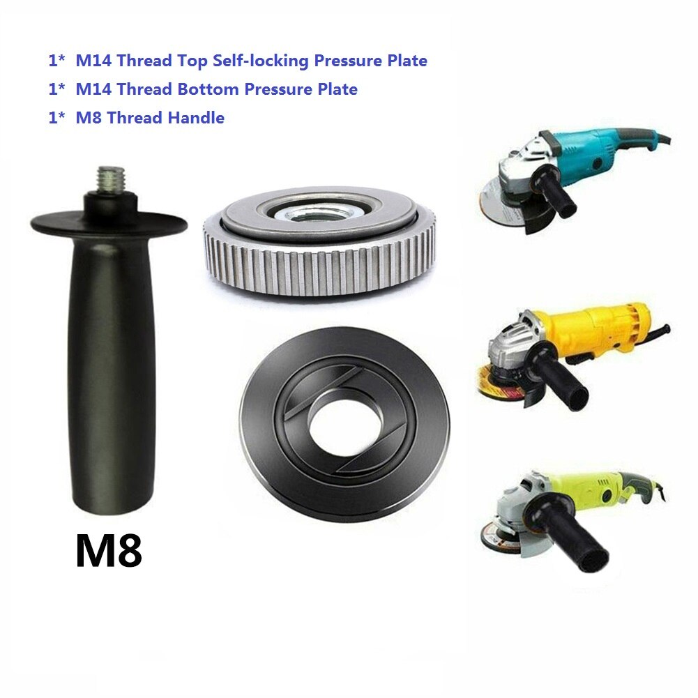 3Pcs Inner Outer Flange Nut Set For M14 Angle Grinder Quick-release Clamping W/M8 Handle For Bosch Milwaukee Metabo Makita.