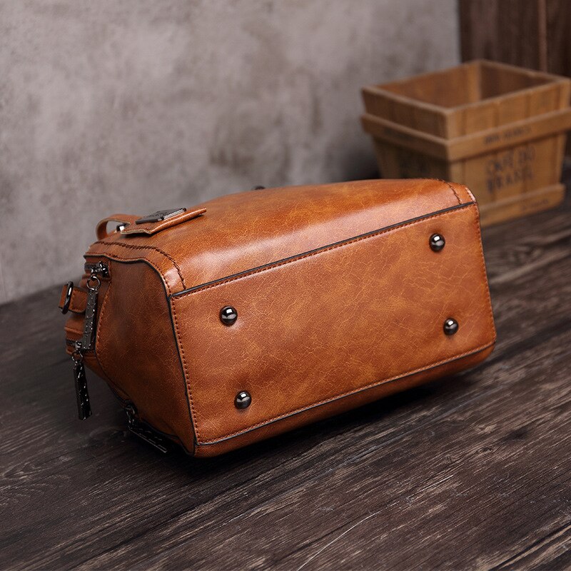 Olie Wax Lederen Hit Kleur Handtas Vrouwen Grote Capaciteit Retro Schouder Crossbody Tas Mode Vrouwelijke Tas Luxe