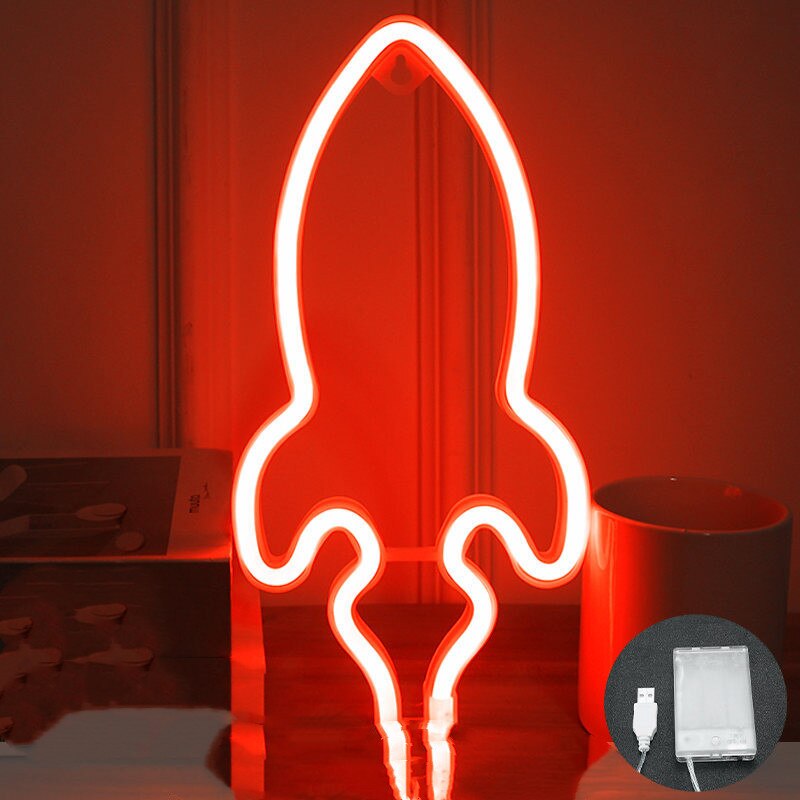 Rocket Neon Sign Colorful Battery USB Led Neon Light for Room Home Party Wedding Decoration Xmas Neon Lamp: Red