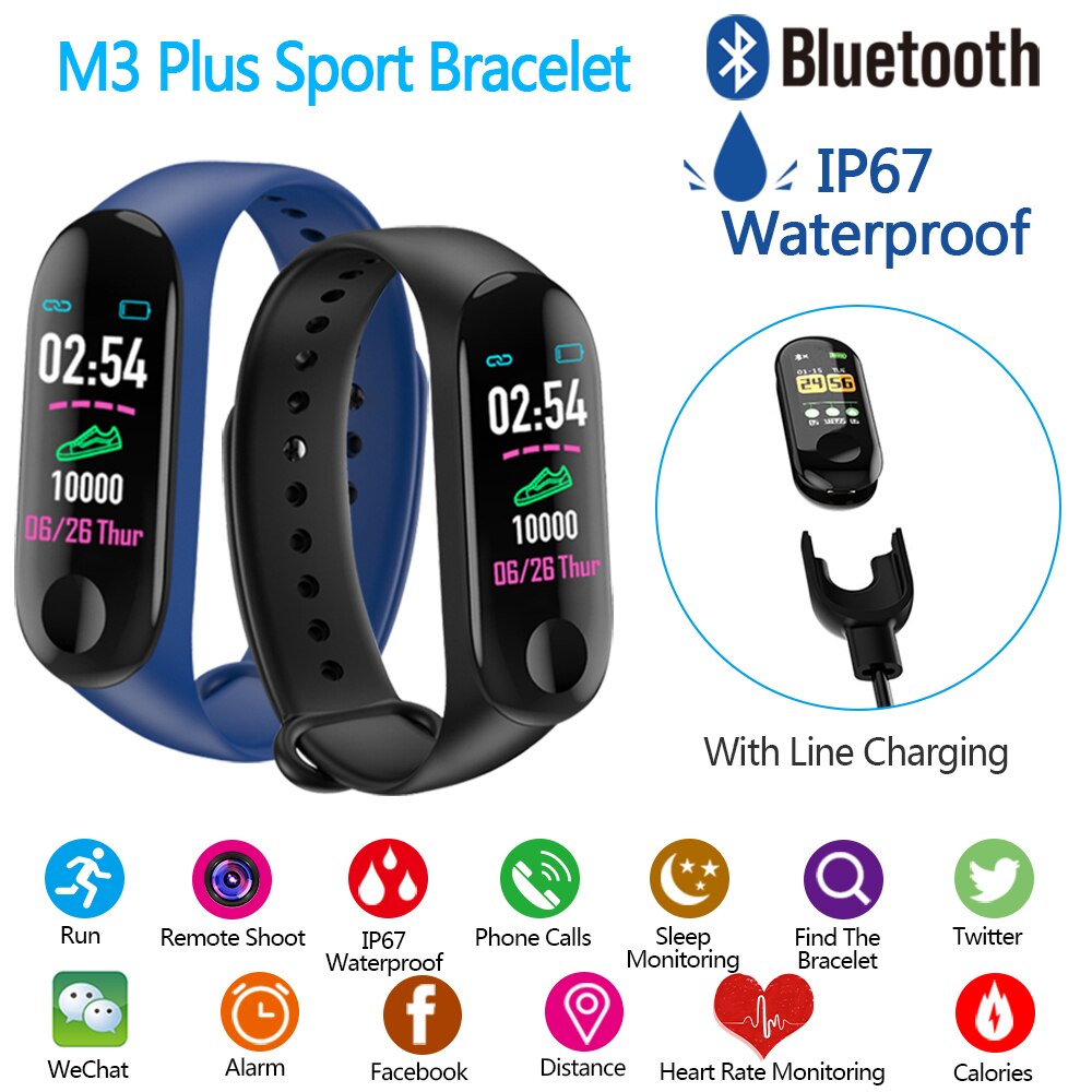 Smart Horloge M3 Hartslagmeter Bloeddruk Fitness Tracker Smartwatch Sport Waterdichte Bluetooth Horloge Polsbandje Mannen Vrouwen