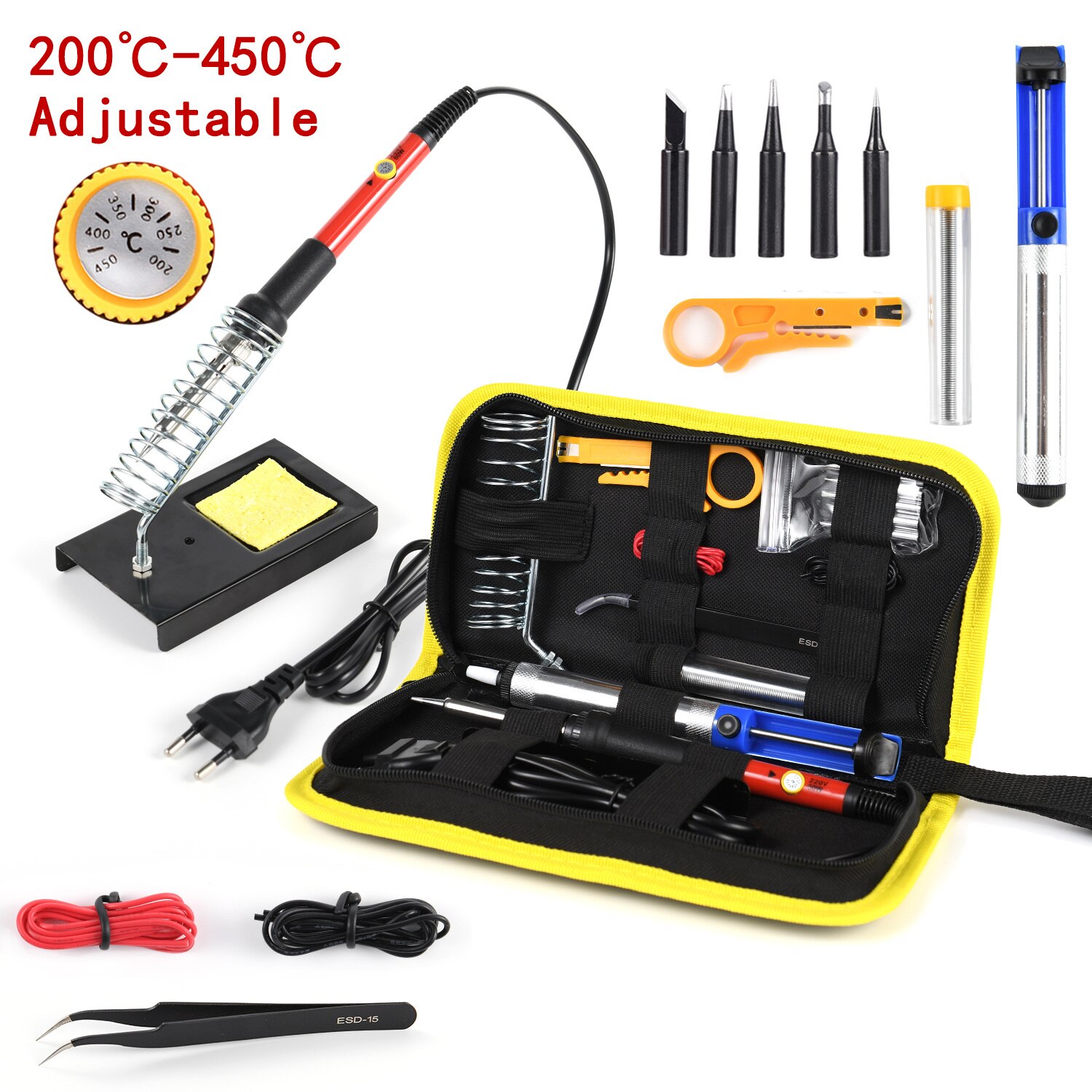 CAUTIN Soldering iron with Digital multimeter kit Adjustable Temperature Auto Ranging AC/DC tester multimetro Welding Tool Kits: 6 / EU
