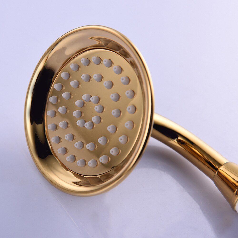 Bathroom Gold Shower Head With ABS Support Holder And 1.5m Hose Rainfall High Pressure hand held Shower Head Water Saving
