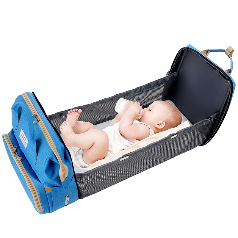 Bärbar hopfällbar spjälsäng resesäng mamma väska utflykt lätt multifunktionell fritid dubbla axel baby blöjväska