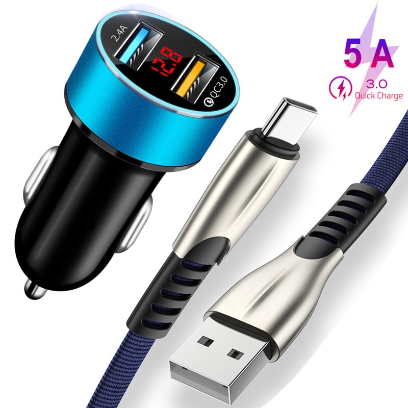 Cable cargador de coche QC 3,0 para Huawei P20 P30 P40 Pro Mate 30 20 Pro lite Honor 30 tipo C USB cargador de datos de carga súper rápida para coche