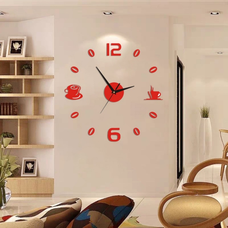 Stickers/Modern 3D DIY Coffee Mirror Surface Wall Clock Sticker Home Office Room DIY Decor/Home & Living