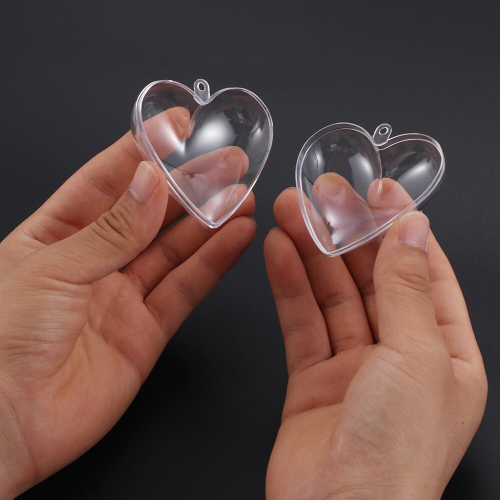 5Pcs Clear Plastic Fillable Egg Balls Candy Box Heart Shape Acrylic Craft Christmas Tree Ball Sphere Baubles Hanging Decorative