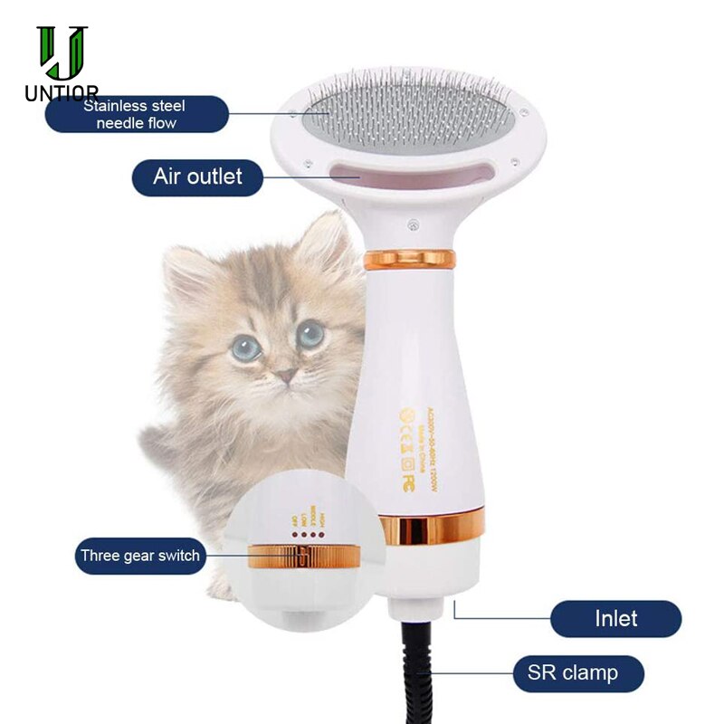 UNTIOR-cepillo eliminador de pelo para perros y gatos, 2 en 1, secador de pelo para mascotas, peine de depilación, limpiador de pelo para mascotas, SUMINISTROS DE ASEO