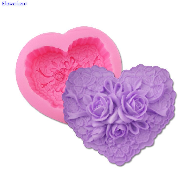 Rosa patrón en forma de corazón hecho a mano de silicona molde de jabón DIY molde para dulces o chocolate Fondnat molde de la torta decoraciones de la torta pastel hornear herramientas