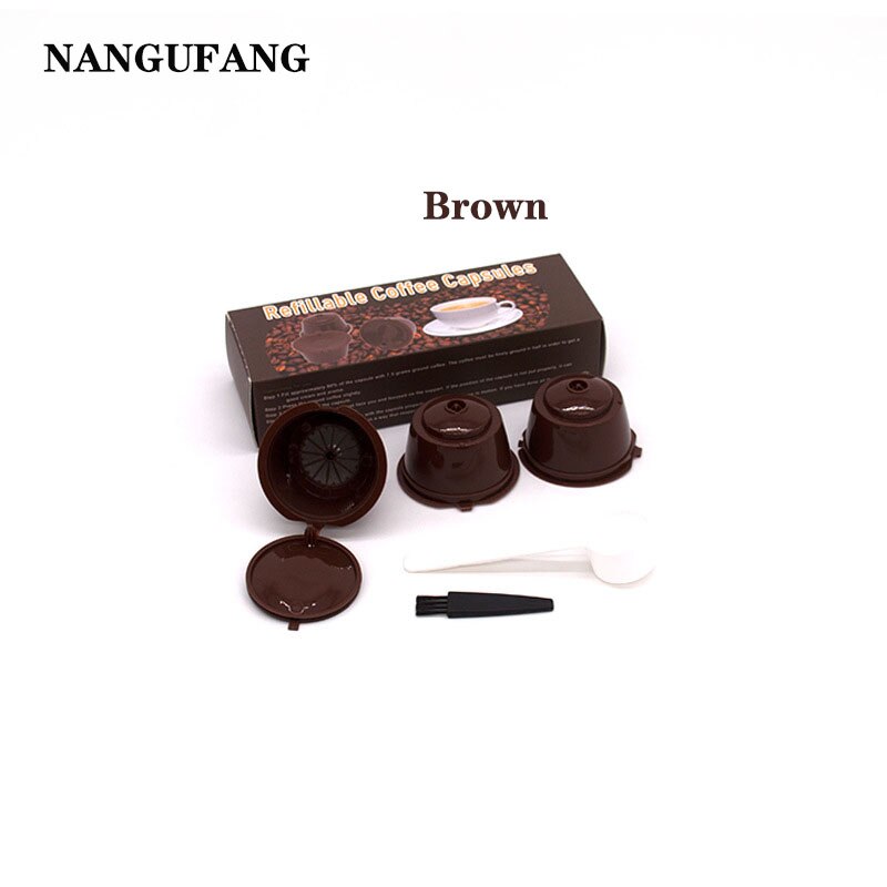 1/2/3pcs reusable coffee filter for Nescafe Dolce capsule filter cup with scoop brush cover，atible Genio Piccolo Esperta Mini Me: 3pcs brown