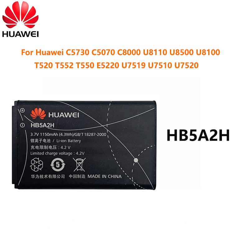 100% Orginal Hua Wei HB5A2H 1150Mah Batterij Voor Huawei U7510 U7519 E5220 8000 T550 U1860 U3100 U7519 U8110 Telefoon batterijen