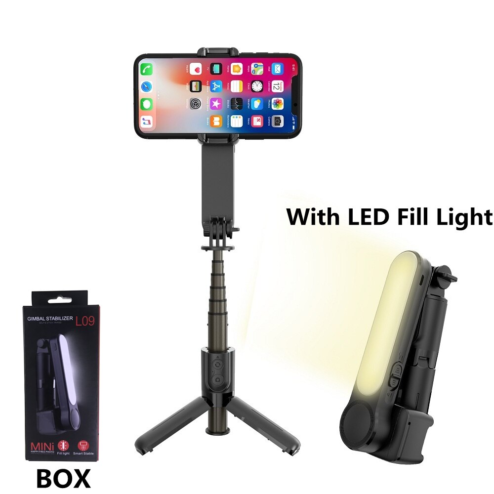 FANGTUOSI Wireless Bluetooth Handheld Gimbal Stabilizer Mobile Phone Selfie Stick tripod with fill light shutter for IOS Android: Black with BOX