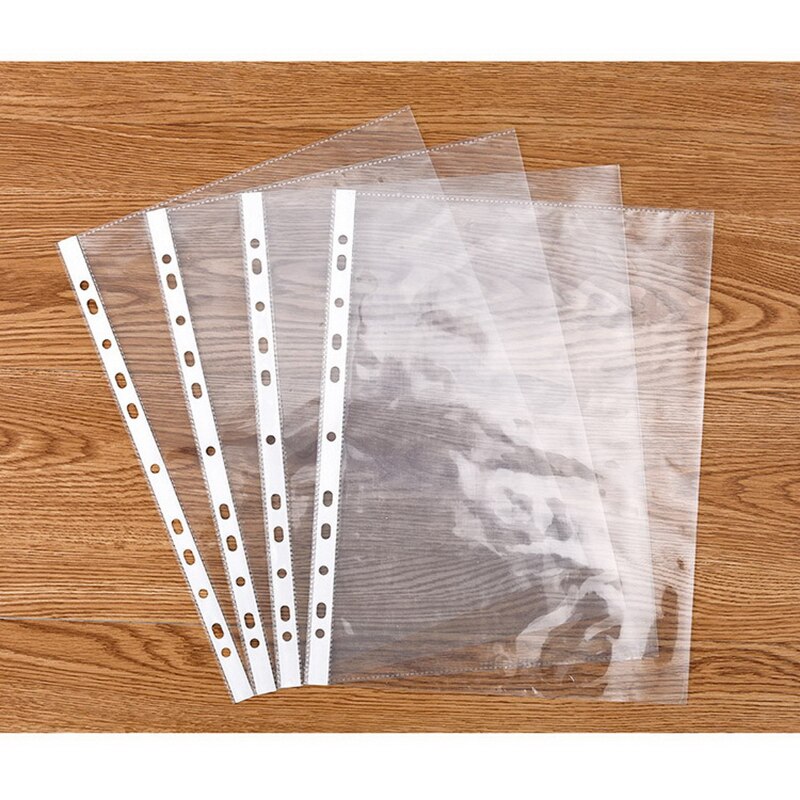 100PCS A4 Perforated File Folder 11 Holes Loose Leaf Documents Sheet Protector Inner Pocket School Film File Cover Office Supply