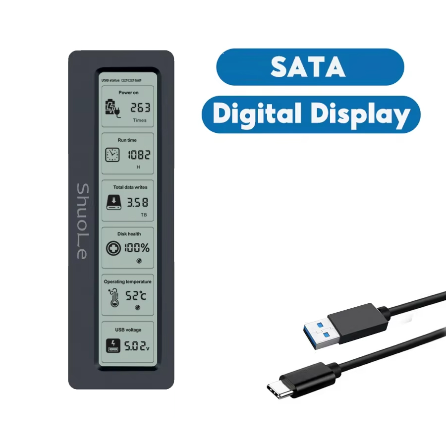 M.2 NVME/NGFF Dual Protocol SSD Enclosure with Display Screen USB Type C SSD Adapter for NVME PCIE NGFF SATA SSD Disk Box