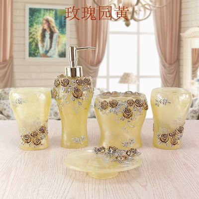 Wedding Decoration Bathroom Accessories Resin Five Pieces Set Luxurious Holder Bath Gel Bottle Soap Box Toothbrush Holder Mouth: G