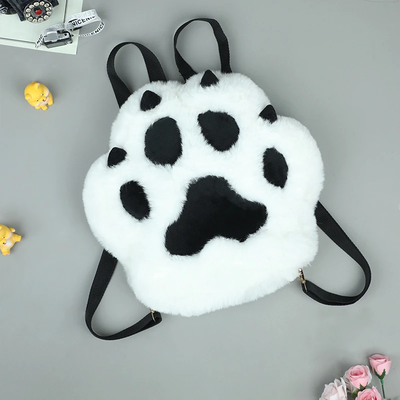 Fluffy Cute Cat Paw Plush Backpack with Adjustable Straps Soft Furry Purse JK Girls Bag Cartoon Backpack Cosplay Kids: Beige