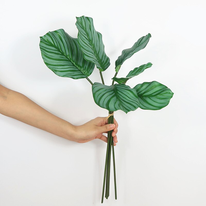 Northern European-Style Green Apple Plastic Green Leaf Arrowroot Handfeel fang zhen ye Home Decoration Simple Hotel Show: Bundle of Green Apple Leaf  2 Large 2 Small 2 in