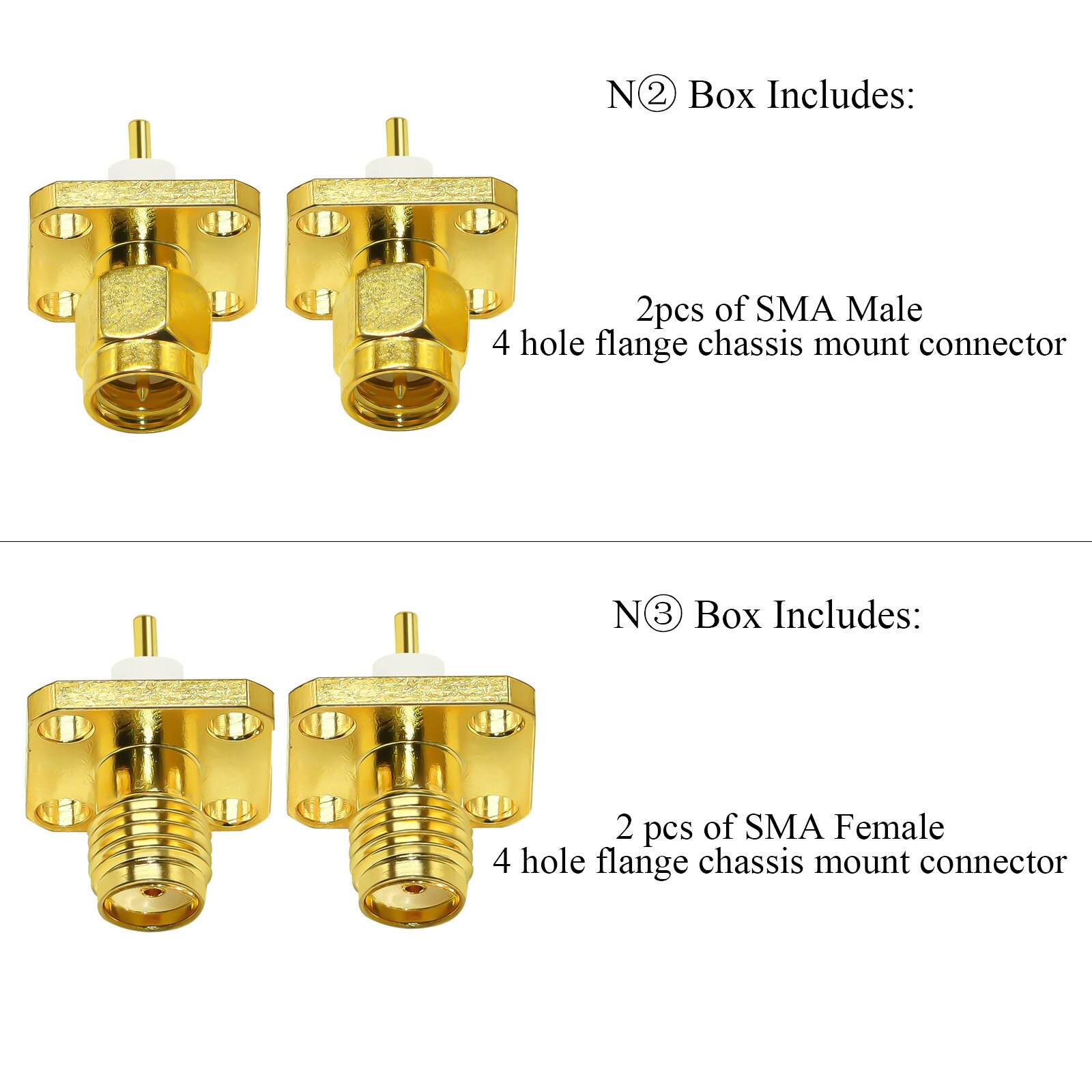 Lot/2Type 2pc/lot SMA Panel Mount Connector SMA Male Plug 4Hole Flange Chassis Solder Coax Adapter SMA Female Jack PCB Converter
