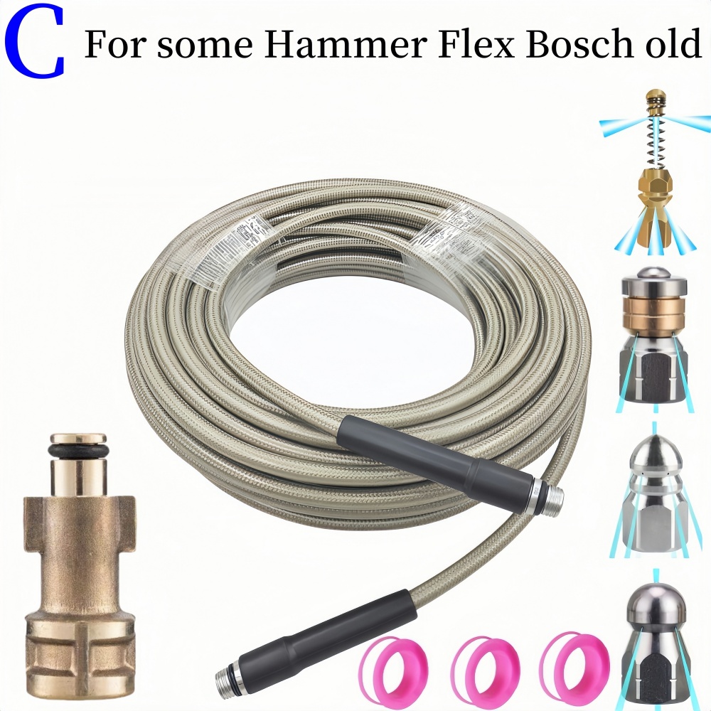 Manguera de limpieza de agua para drenaje de alcantarillado, Kit de limpiador de tuberías, manguera de lavado de coches, boquilla de limpieza de aguas residuales, para Nilfisk /Huter Kolner /Hammer, 2 ~ 35m: S / Multicolor