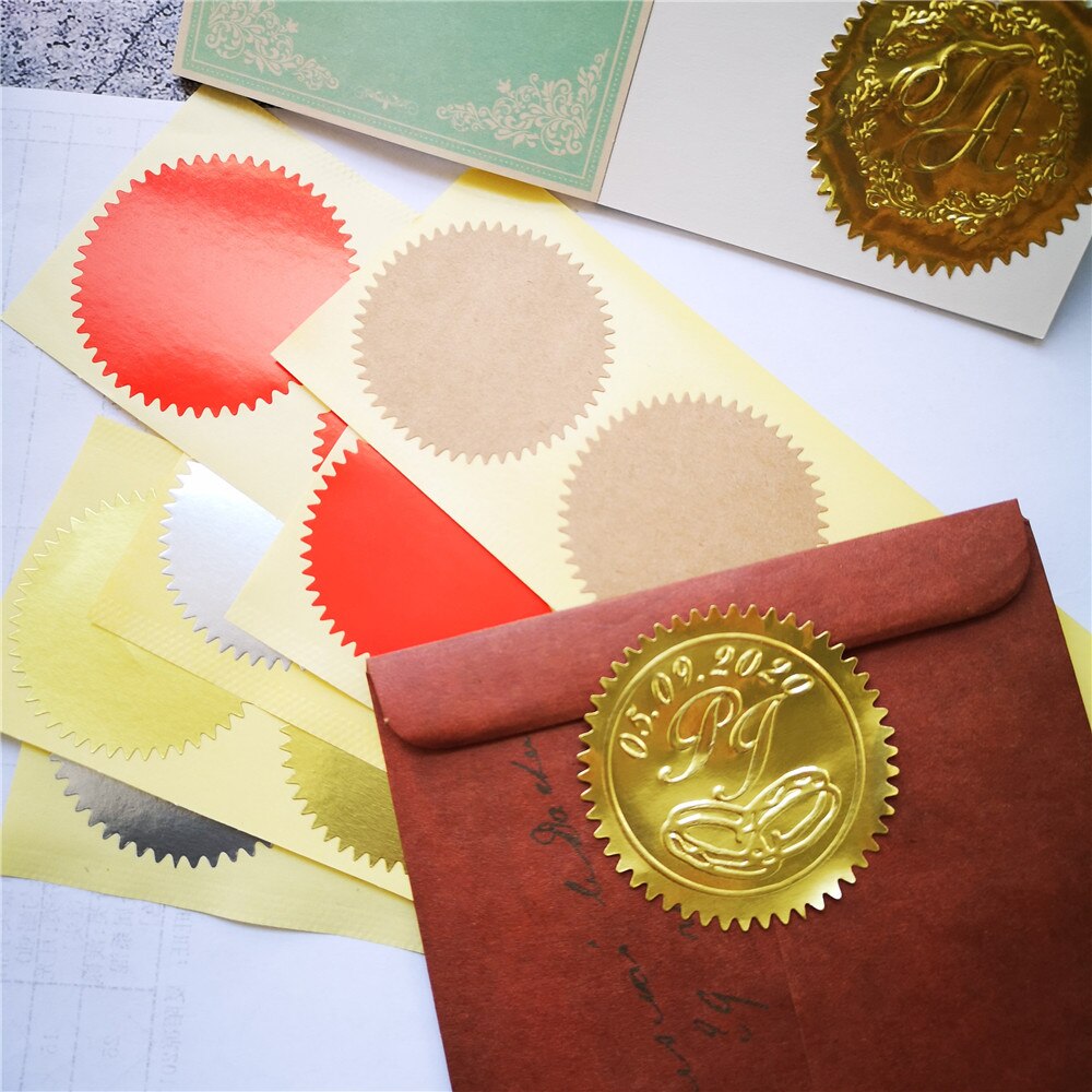 100pcs 5cm Silver or Gold Stickers Sticky Notes Scrapbooking Package Sealing Stickers for Cookie/Candy pack embosser seal