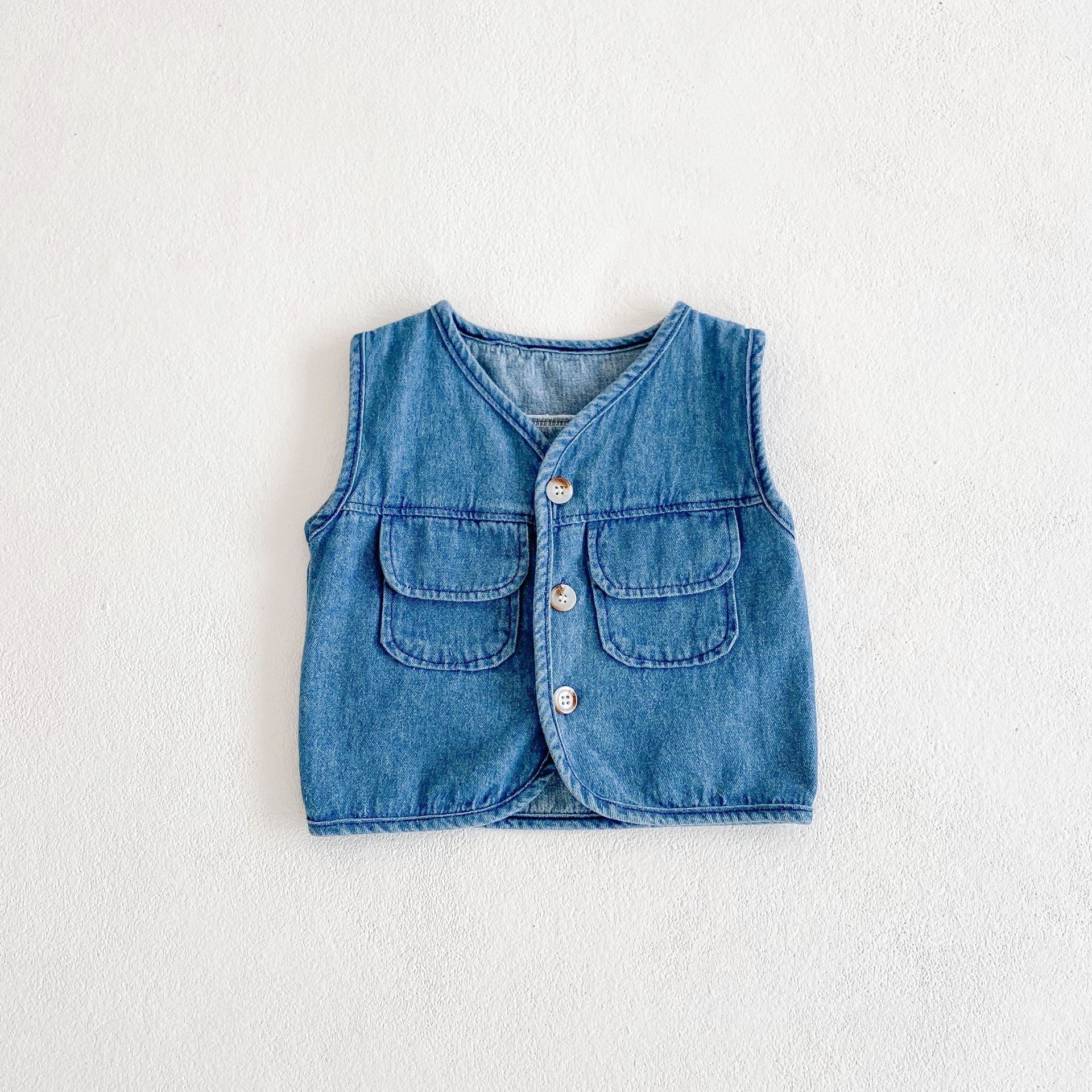 Gilet en denim sans manches pour bébé, gilet unisexe, doux et mignon, assorti avec tout, automne: Bleu / 24M (tag size 90cm)