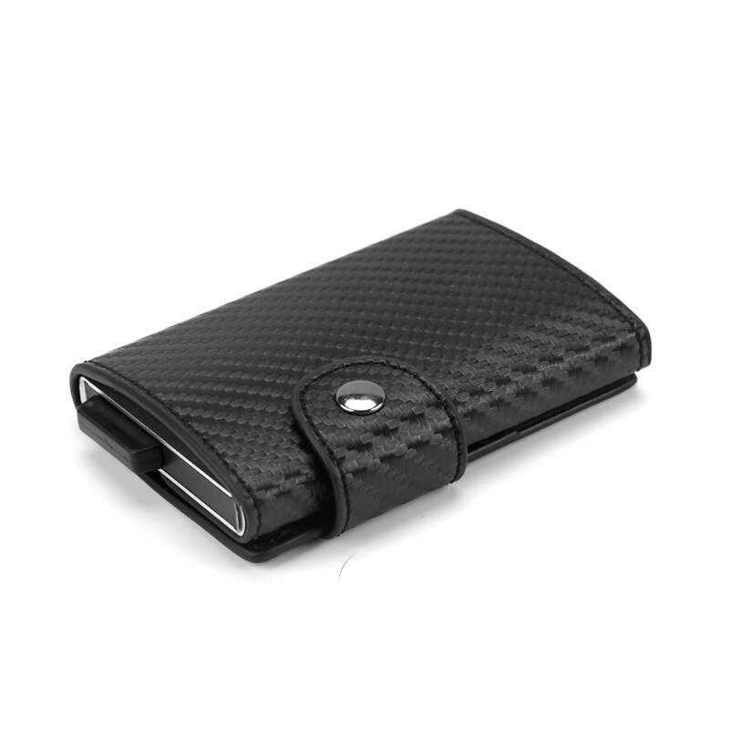 Metall kredittkortholder automatisk elastisk vintage kort id holdere aluminium lommebok pu skinn anti-tyveri rfid blokkerende lommebok: Karbon svart
