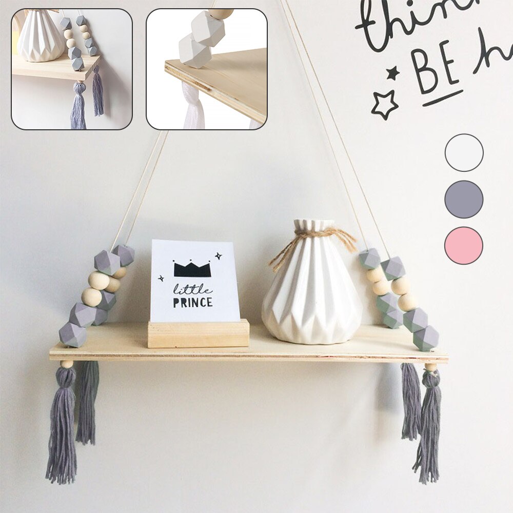 Étagère en octogone rose Style Macaron | Décoration de perles, rangement mural, jouet suspendu, modèle de jouet en bois, décoration d'ameublement de chambre d'enfant